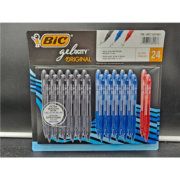 BIC Gelocity Gel Pens, Black, Blue, Red, 0.7 mm, 24-Count