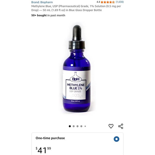 BoH Methylene Blue 1 Percent USP Grade Solution, 50 mL in Glass Dropper Bottle