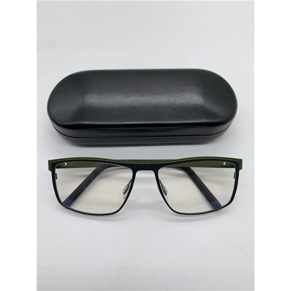 Rectangular Green and Black Glasses with Protective Case