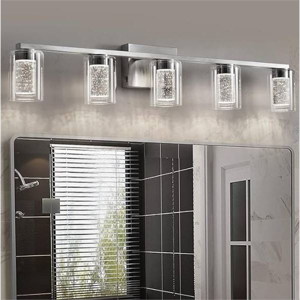 SADENICEL 5 Light Bathroom Light Fixtures, Brushed Nickel Vanity Lights Crystal Dimmable LED White/N