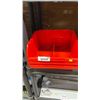 Image 2 : Red Plastic Storage Bin with Divider and Barcode Label