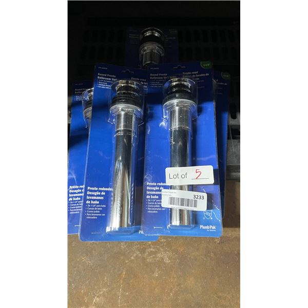 lot of 5 Plumb Pak PPC2439 Round Presto Bathroom Sink Drains, 1-1/4 Inch