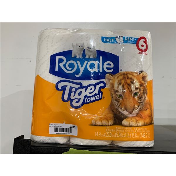 Royale Tiger Towel 2-Ply Paper Towels, 6 Rolls, 55 Sheets Each