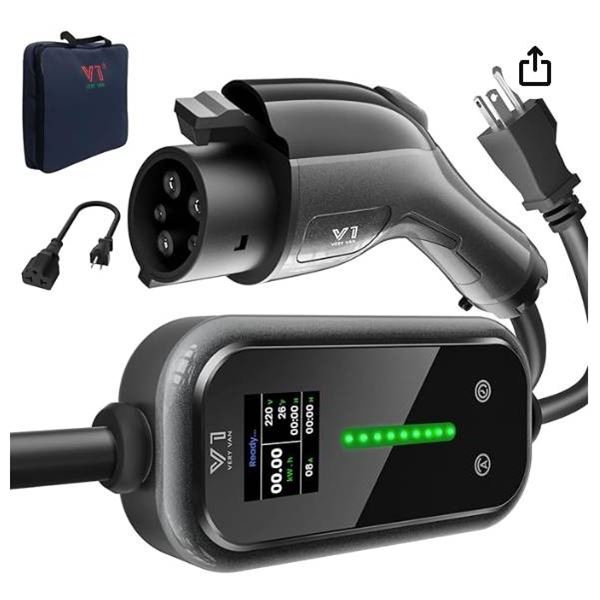 Portable Level 1&2 EV Charger, 16A Electric Vehicle Charger with 25FT Extension Cable, NEMA 6-20 Plu