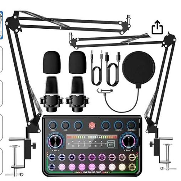 SINWE Podcast Equipment Bundle,Audio Interface with Studio Condenser Microphone for Smartphone & PC,