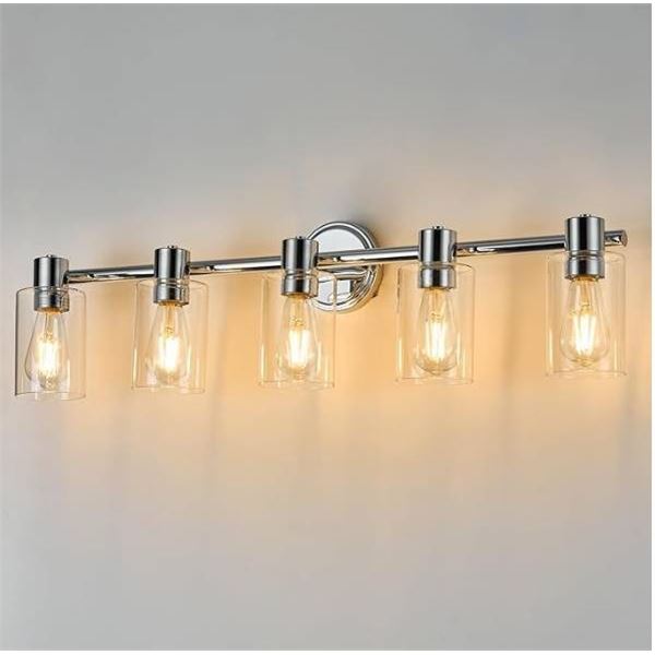 ALAISLYC 5 Light Bathroom Wall Sconce Light Fixtures with Clear Glass Bathroom Wall Lights Over Mirr