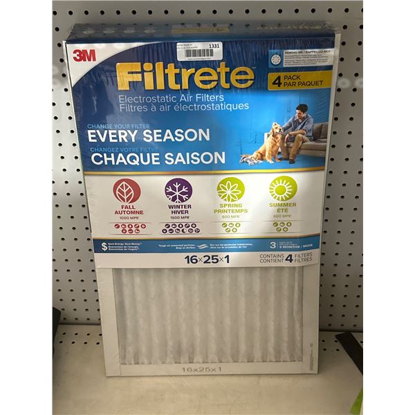 3M Filtrete 16x25x1 Electrostatic Air Filters, 4-Pack, Seasonal Use