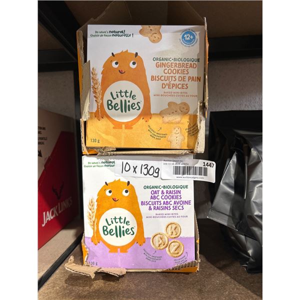 Lot of 2 Little Bellies Organic Gingerbread and Oat & Raisin Cookies, 10 x 130g