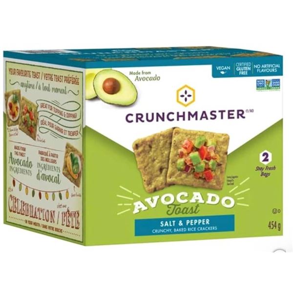 Crunchmaster Avocado Toasts SSalt & Pepper Baked Rice Crackers 454g