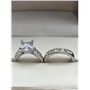 Image 1 : Sterling Silver Engagement and Wedding Ring Set with Square-Cut Stone