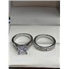 Image 2 : Sterling Silver Engagement and Wedding Ring Set with Square-Cut Stone