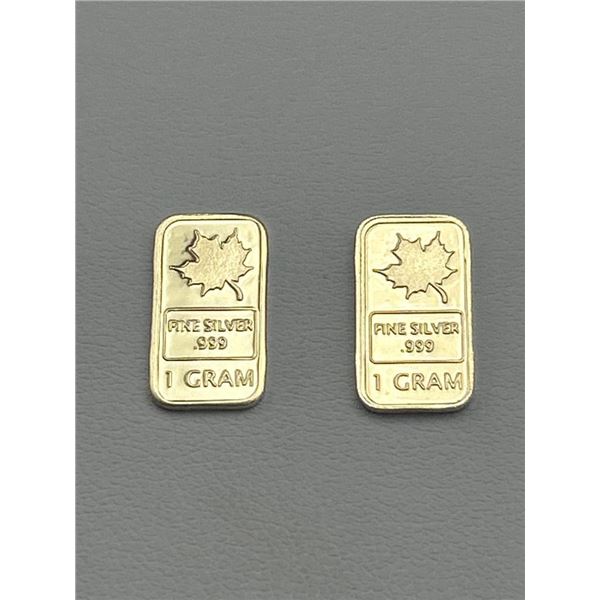 1 Gram .999 Fine Silver Bars with Maple Leaf Design Set of 2