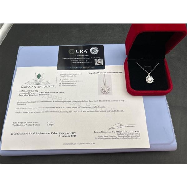 $2175  Moissanite Cluster Pendant Set with appraisal certificate