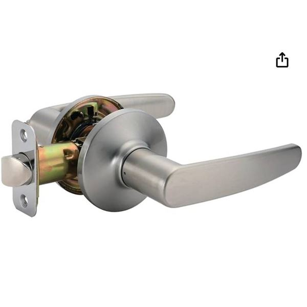 Amazon Basics Entry Door Lever with Lock, Satin Nickel Finish