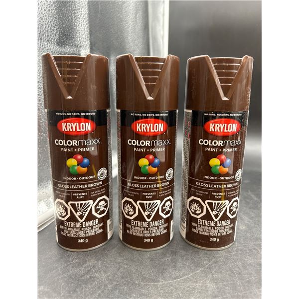 Krylon Colormaxx Gloss Leather Brown Paint and Primer 340g Set of 3