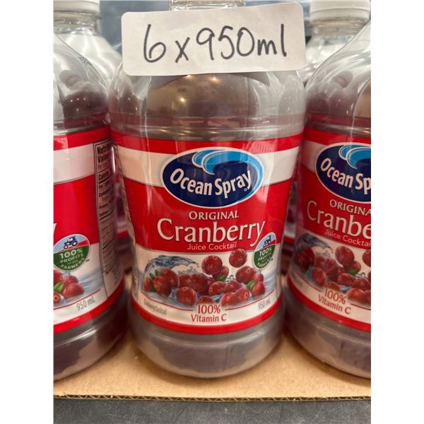 Ocean Spray Unsweetened Cranberry Juice Cocktail 6 x 950ml Bottles