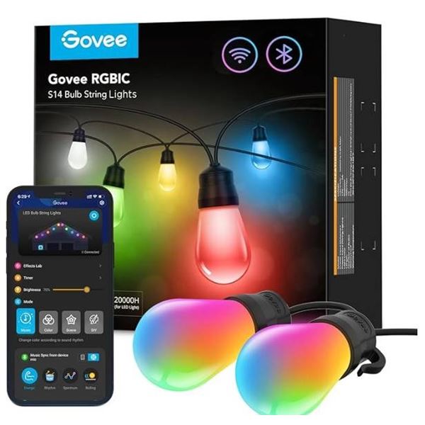 Govee Lynx Dream LED RGBWW String Lights, Model H7020, 48 Ft, 15 Bulbs