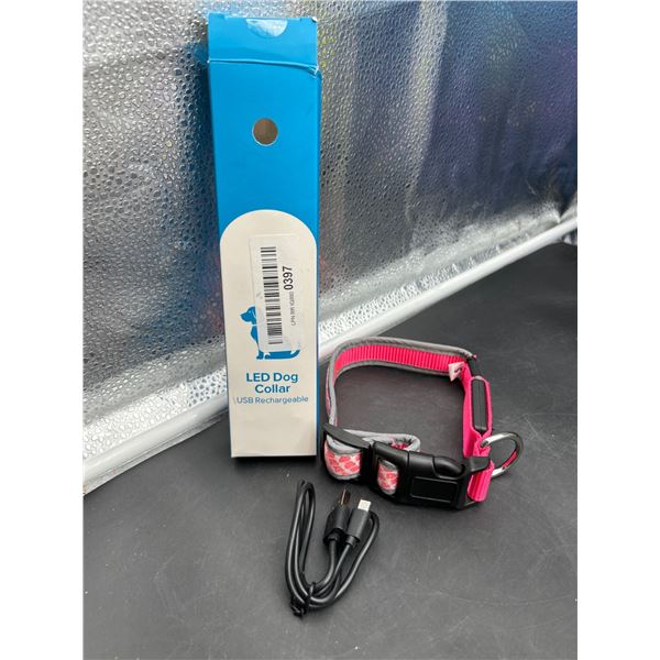 LED Dog Collar with USB Rechargeable Feature in Pink, Size S