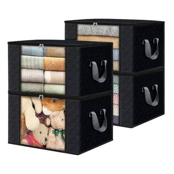 Foldable Black Windowed Clothes Storage Zipper Bag, Set of 4 (Stock photo not exact, does not have h