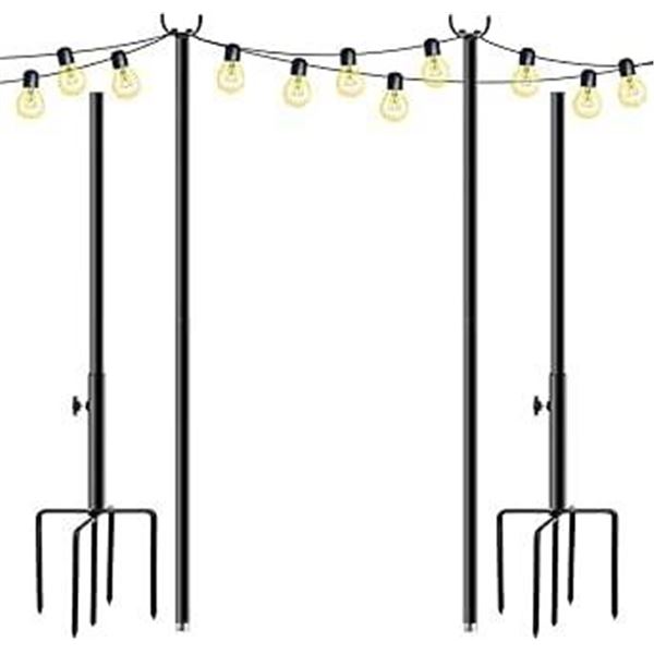 Holiday Styling String Lights Poles 2 Pack for Outdoor Patio,9FT Heavy Duty Metal Black Lighting Sta