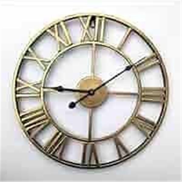Large Metallic Roman Numeral Wall Clock with Open Face Design