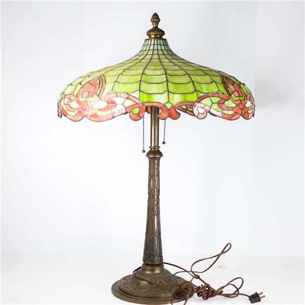 Amboy Studios leaded swirl border lamp. 22" in diameter