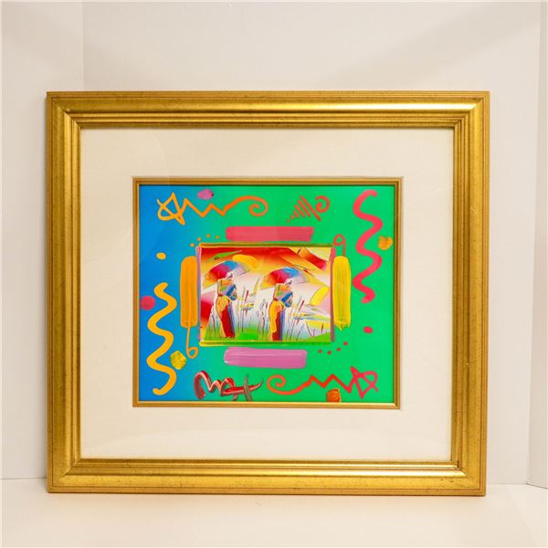 Peter Max acrylic painting with collage