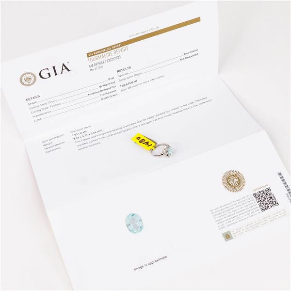 Platinum GIA Certified 1.03ct Pariba Tourmaline & Diamond Ring, 5.5