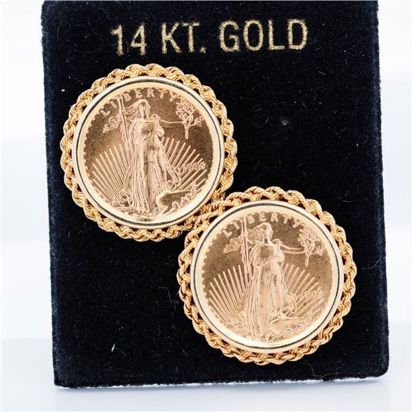 24K/14KYG 1996 Liberty Coin Bezel Earrings