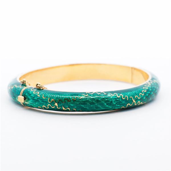 18KYG Vintage Italian Guilloche-Enamel Bangle