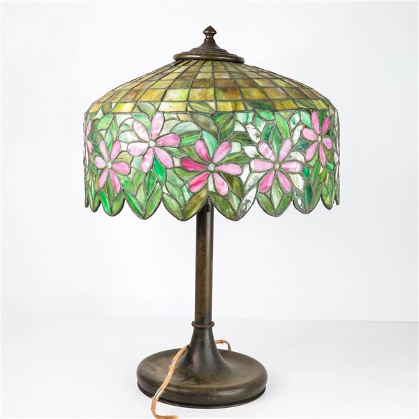 Vintage ornate floral leaded lamp. 16" in diameter. Handel or Unique