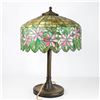 Image 1 : Vintage ornate floral leaded lamp. 16" in diameter. Handel or Unique