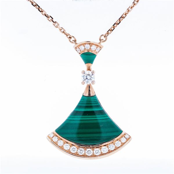 18KRG BVLGARI Divas’ Dream Diamond & Malachite Necklace, 17"