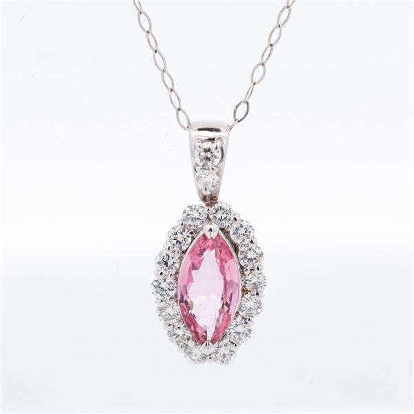 Platinum 1.013ct Pink Sapphire & 0.52ctw Diamond Cluster Pendant Necklace w/Gem Report, 18"