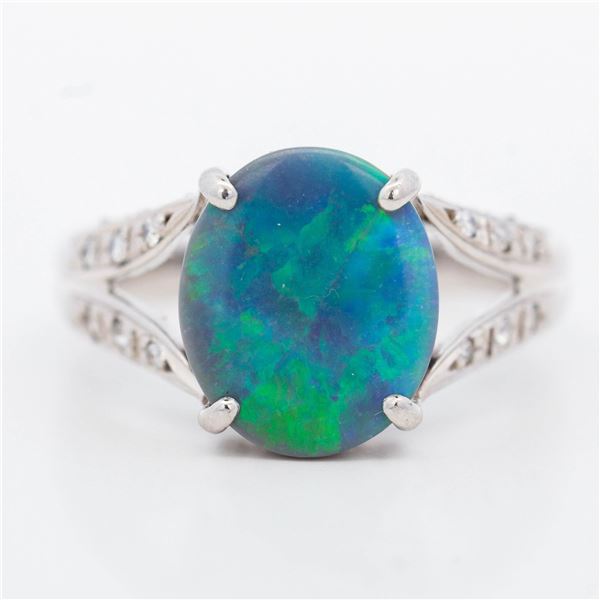 PT900 2.13ct Black Opal & Diamond Contemporary Dress Ring, 7.5