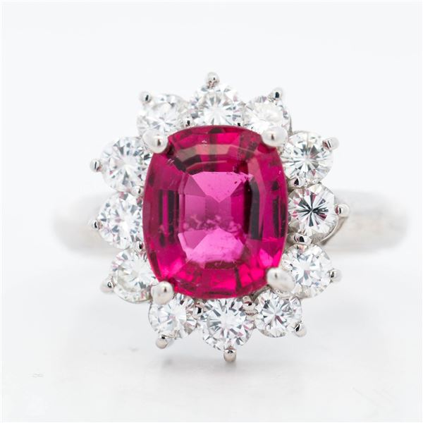 PT900 2.73ct Rubellite & 1.22ctw Diamond Cocktail Ring, 6