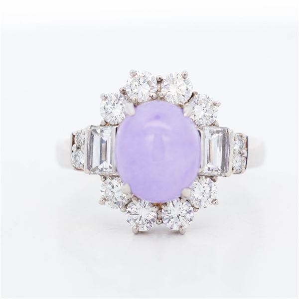 PT900 2.77ct Lavender Jade & 1.18ctw Diamond Halo Ring, 5.75