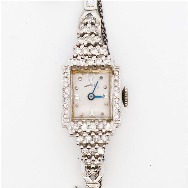 14KWG Ladies Hamilton Watch w/Diamonds 18.6 grams marked 14K Gold