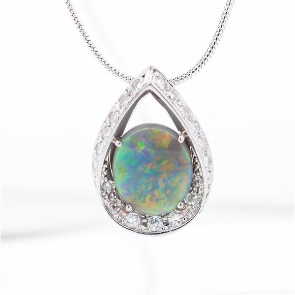 Pt900 2.38ct Black Opal & 0.64ct Diamond Teardrop Pendant