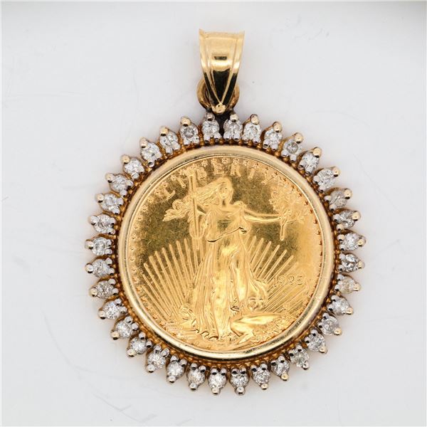 Gold Eagle $10 Coin Pendant w/ Diamond Bezel