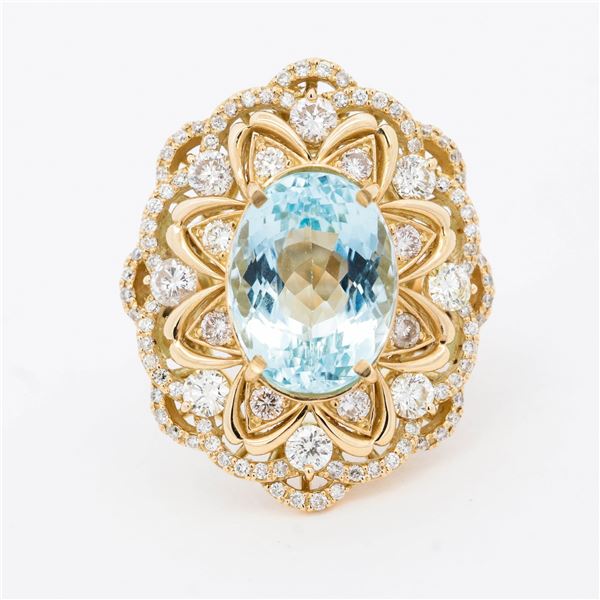 18KYG 6.61ct Aquamarine & 2.25ctw Diamond Ring, Size 5.75