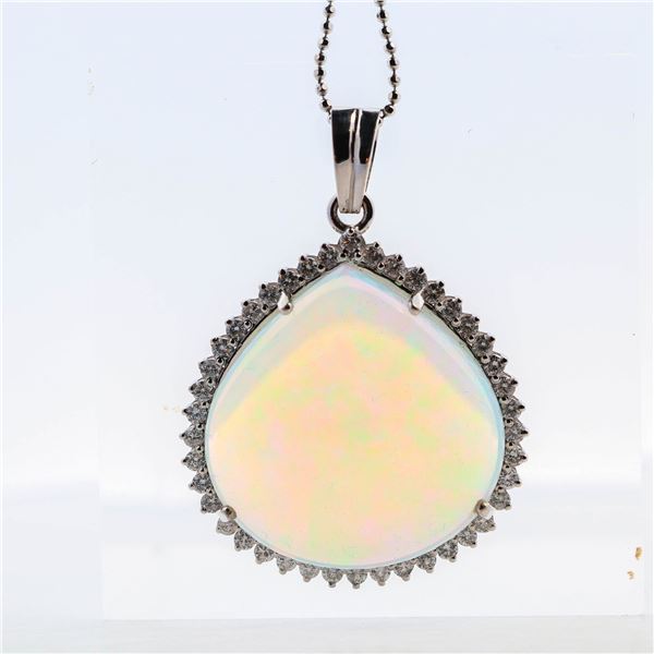 Magnificent 18K WG 26.60ct Opal & 1.15ctw Dia Necklace 20", Necklace length: 20 inches (adjustable),