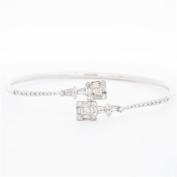 14KWG 1.75ctw Diamond Geometric-End Bypass Bangle, 6.5"