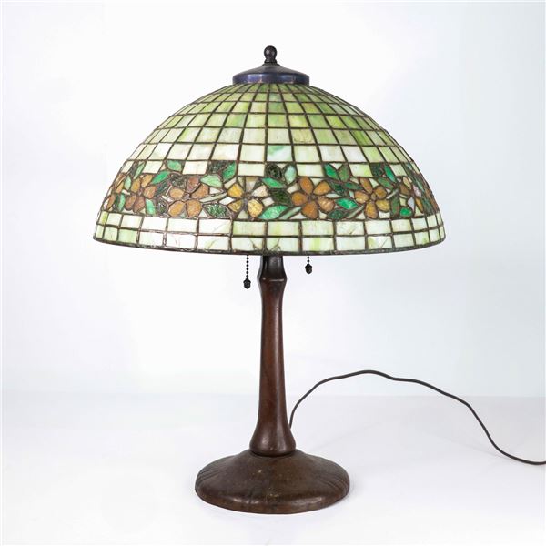 Leaded 15" diameter floral lamp on original base.