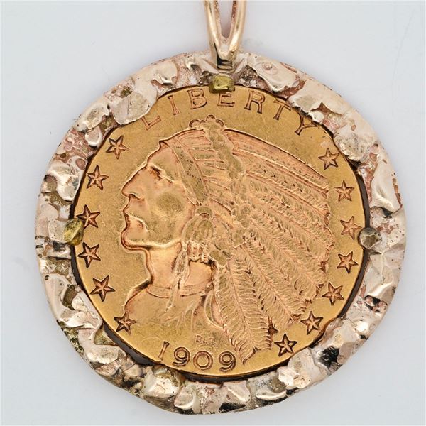 1909 Indian Head $5 Bezel Set Coin