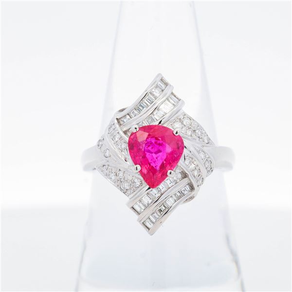 GIA Pt 1.70ct No-Heat Ruby & 0.66ctw Diamond Ribbon Ring, 8