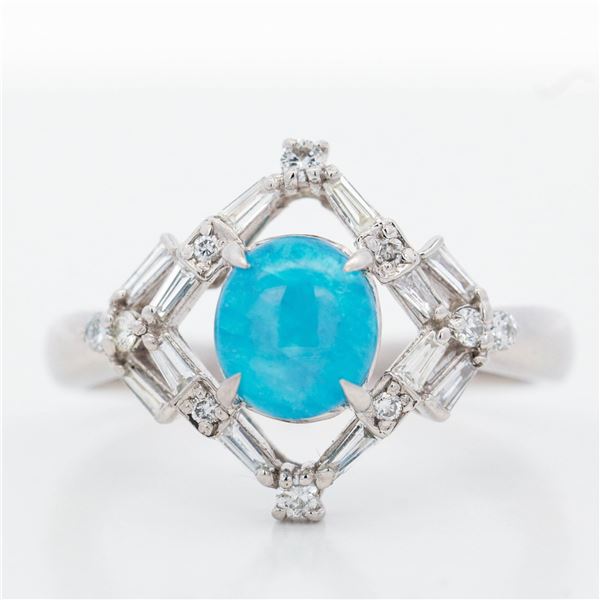 Pt900 1.47ct Paraiba Tourmaline & 0.30ctw Diamond Open-Frame Ring, 7 w/Gem Report
