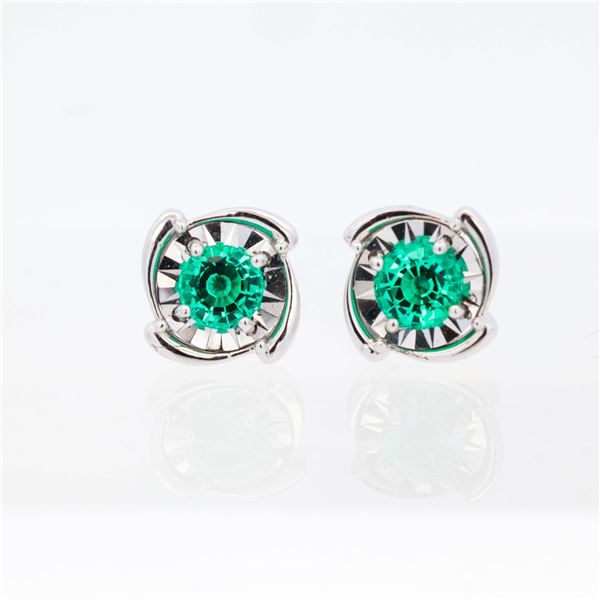 18KWG 1.00ctw Lab-Created Emerald Stud Earrings