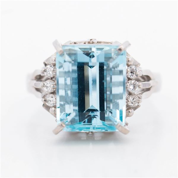 PT900 6.31ct Aquamarine & Diamond Cocktail Ring, 7.5