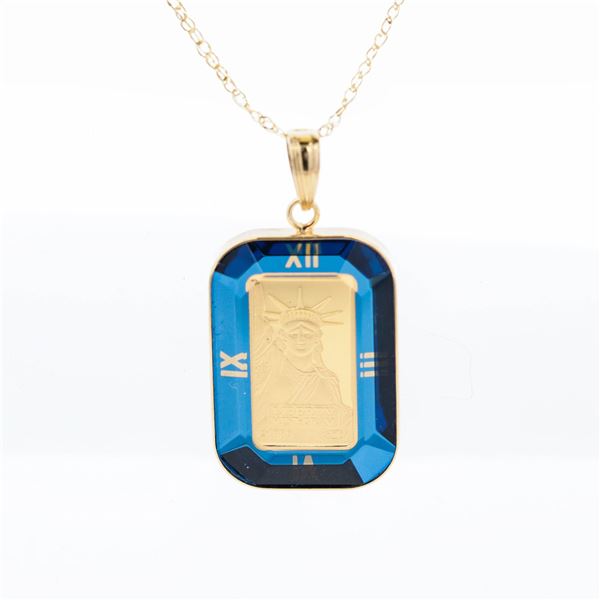18K/24K 1.00g .999 Fine Liberty Suisse Gold Bar Pendant Necklace, 18"